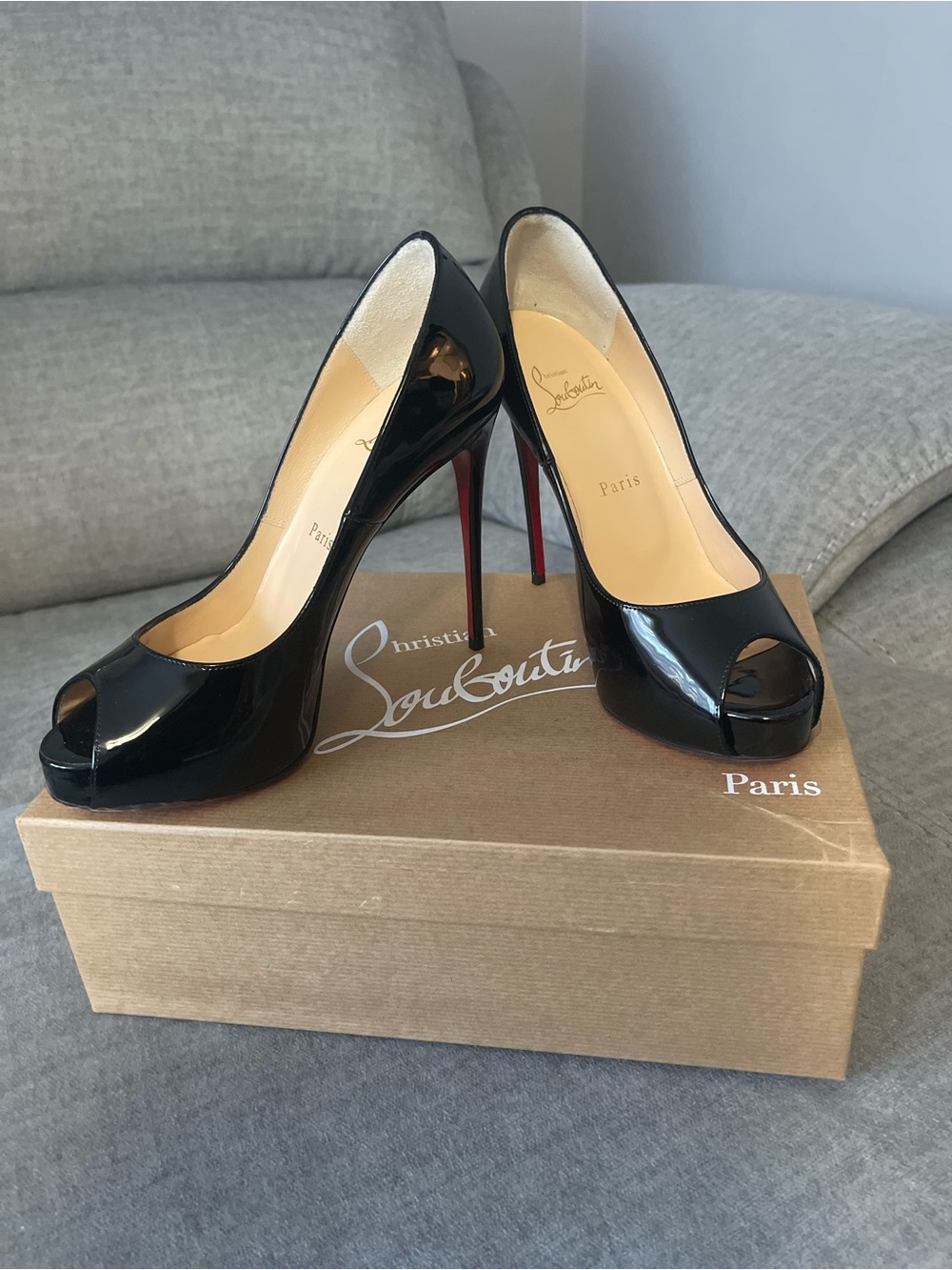 Aris Black Patent Peep-Toe Stiletto Heels